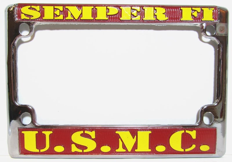 US Marines Chrome Motorcycle License Plate Semper Fi Frame USMC