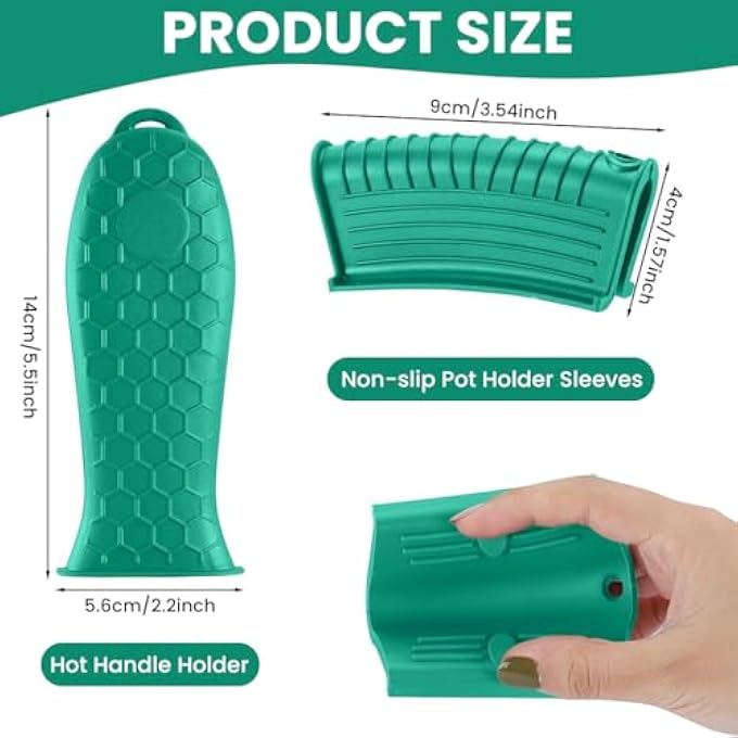 هانيا حامل مقبض سيليكون غير قابل للانزلاق، عبوة من 4 قطع، مقابض عالمية مقاومة للحرارة لمقالي الحديد الزهر ومقالي القلي ومقابض الأواني مقاومة للبقع وسهلة التنظيف ومريحة وآمنة للاستخدام في غسالة الأطباق حتى 480 درجة فهرنهايت - Image 3