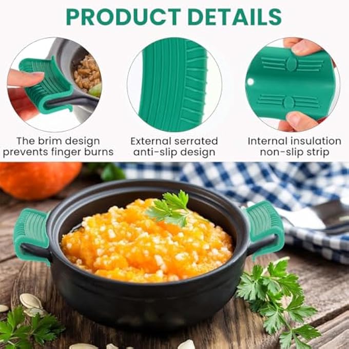 هانيا حامل مقبض سيليكون غير قابل للانزلاق، عبوة من 4 قطع، مقابض عالمية مقاومة للحرارة لمقالي الحديد الزهر ومقالي القلي ومقابض الأواني مقاومة للبقع وسهلة التنظيف ومريحة وآمنة للاستخدام في غسالة الأطباق حتى 480 درجة فهرنهايت - Image 4