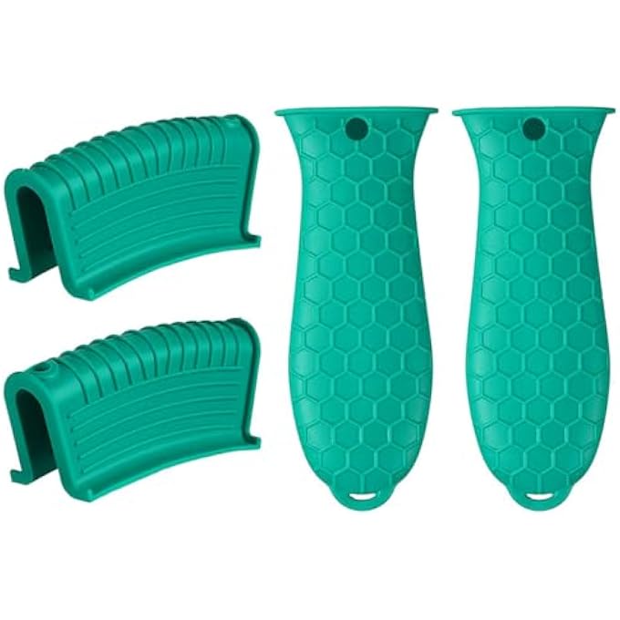 هانيا حامل مقبض سيليكون غير قابل للانزلاق، عبوة من 4 قطع، مقابض عالمية مقاومة للحرارة لمقالي الحديد الزهر ومقالي القلي ومقابض الأواني مقاومة للبقع وسهلة التنظيف ومريحة وآمنة للاستخدام في غسالة الأطباق حتى 480 درجة فهرنهايت - Image 1