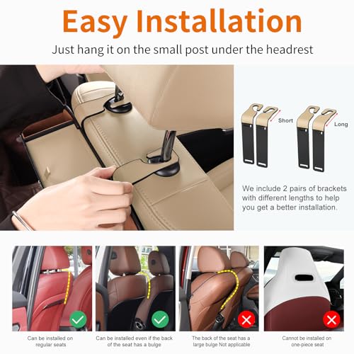 Sancaral Car Rear Backseat Extra Multifunctional Drink Cup Holder Organizers With Tissue Storage Box Organizer & Hooks For Car Seat Back.Beige - Image 5