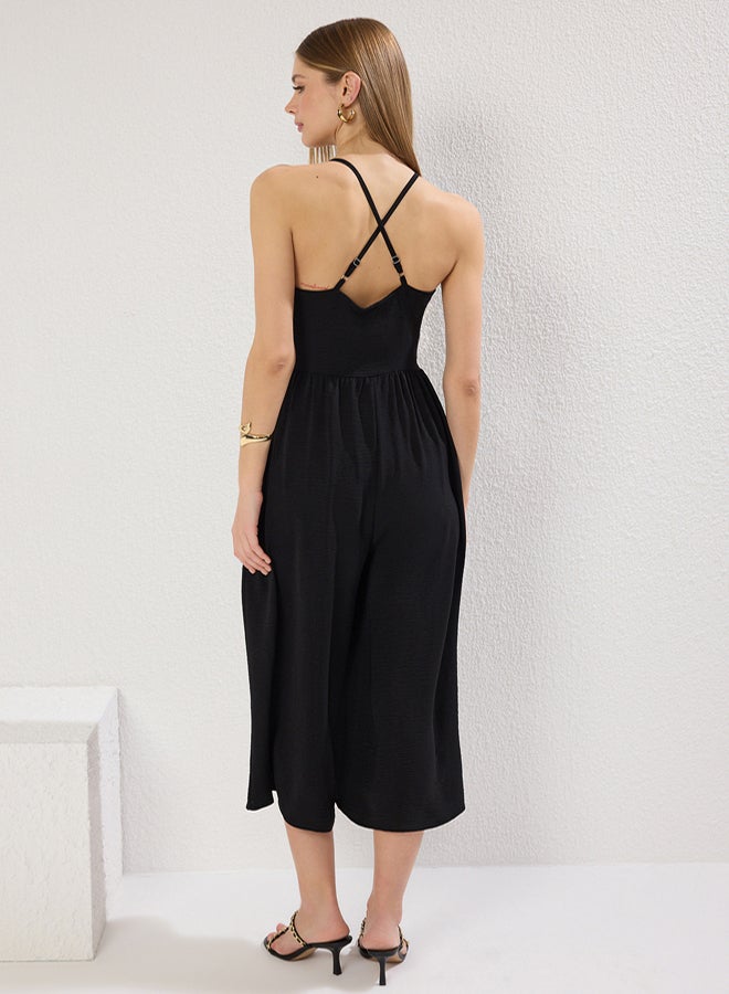 trendyol Black Wide Leg Woven Overalls - Image 4