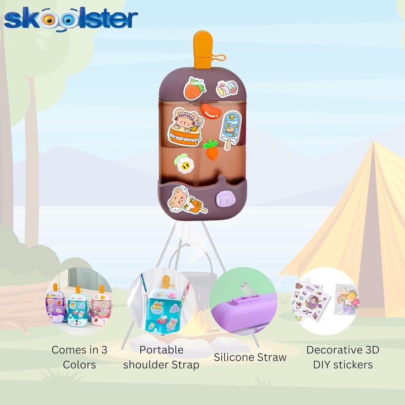 Skoolster Cute Kids’ Water Bottle – Ice Cream-Themed, 400 ML, BPA-Free, Leak-Proof, with Stickers & Adjustable Strap – Lightweight & Durable for School & Travel (Blue) - Image 2