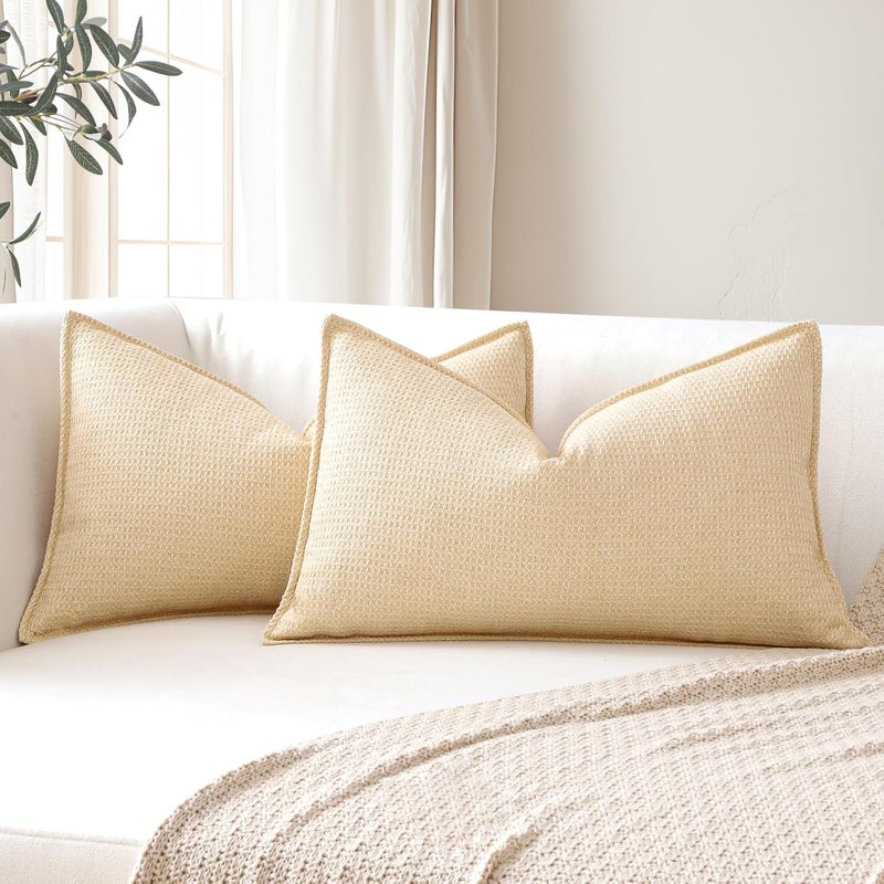 Sungeek Set of 2 Soft 3D Plaid Cushion Covers, Decorative Cushion Covers, Wrapped Edge Cushion Cover, Decorative Cushion Cover for Sofa, Couch, Bedroom, Living Room (Beige, 30 x 50 cm) - Image 1