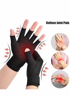 Generic Copper Fiber Pressure Gloves,Copper Wrist Support Brace Fingerless Glove with Adjustable Strap, for Men and Women Sports and Fitness Non-slip Half-knuckle Training Gloves Copper Ion Wrist  - Image 2