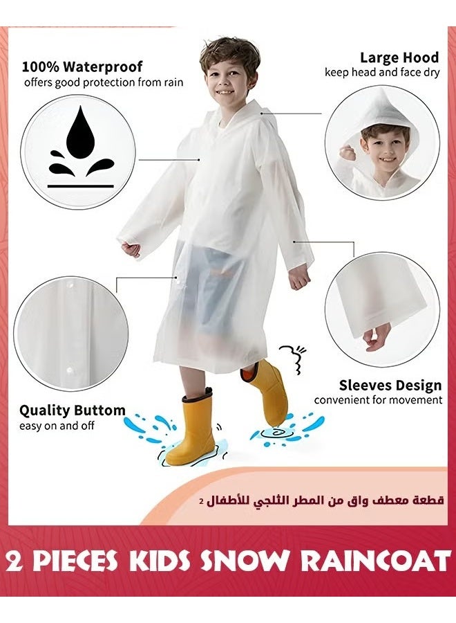 معطف المطر للأطفال,2 جهاز كمبيوتر شخصي للأطفال مقاومة للماء سميكة المطر بونشو للأطفال,معطف المطر الطارئة القابلة لإعادة الاستخدام للفتيان والبنات,سترة المطر للأطفال الثلج مع الغطاء والخيط,سترة المطر إيفا المحمولة,أبيض,, - Image 2
