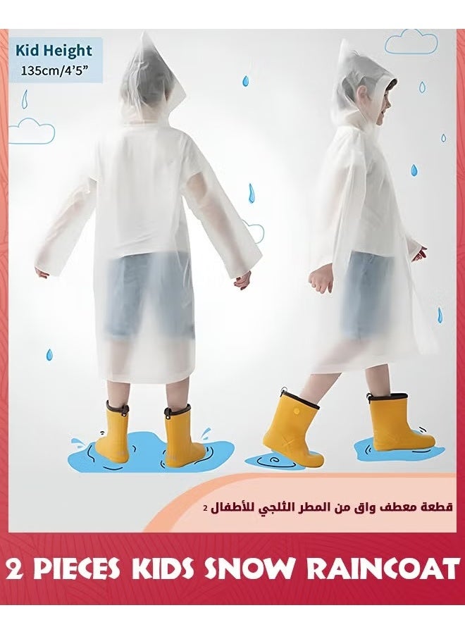 معطف المطر للأطفال,2 جهاز كمبيوتر شخصي للأطفال مقاومة للماء سميكة المطر بونشو للأطفال,معطف المطر الطارئة القابلة لإعادة الاستخدام للفتيان والبنات,سترة المطر للأطفال الثلج مع الغطاء والخيط,سترة المطر إيفا المحمولة,أبيض,, - Image 5