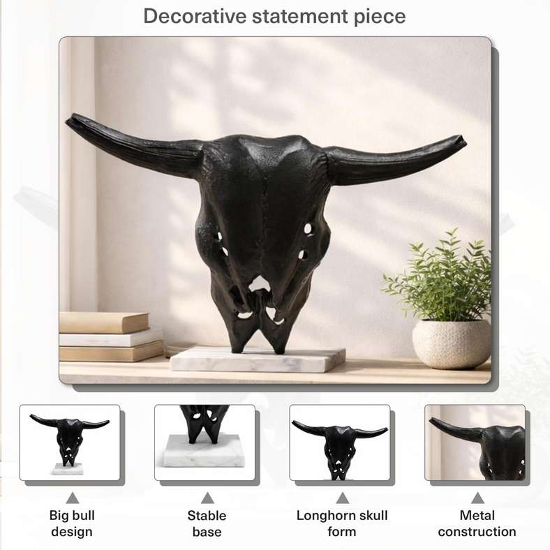 Pan Home Tyrion Metal Bull Sculpture - Black - Image 4