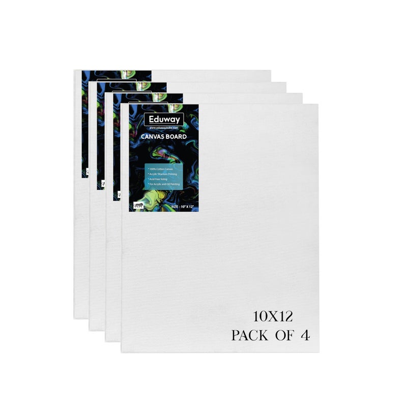 Eduway® Canvas Board for Painting- 10x12 Pof 4 | Premium Quality 7Oz Pre-Primed Cotton Canvas Board for Artists & Beginners | Ideal for Acrylic, Oil, Gouache, Pastels Colors (Pack of 4) (25x30 cms) - Image 1