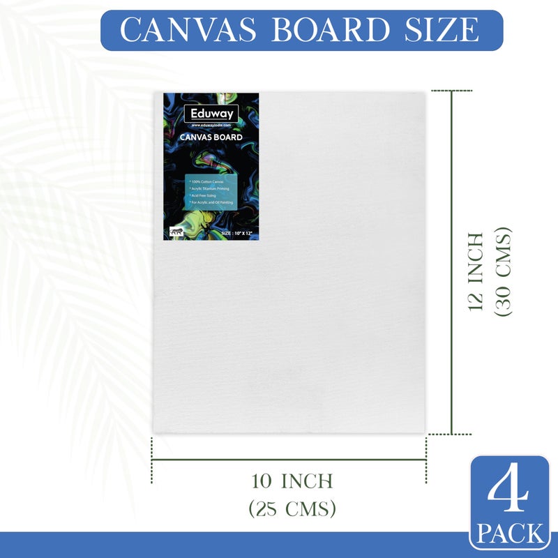 Eduway® Canvas Board for Painting- 10x12 Pof 4 | Premium Quality 7Oz Pre-Primed Cotton Canvas Board for Artists & Beginners | Ideal for Acrylic, Oil, Gouache, Pastels Colors (Pack of 4) (25x30 cms) - Image 2