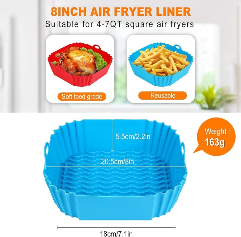 ITUSHA Square Air Fryer Package - 6 Pack Air Fryer Liners & Accessories - 8.5 inch (5-9 Qt) Food Grade BPA-Free Reusable Silicone Baskets/Pots/Liners with Oven Mitts, Brush and Tongs(9 inch) - Image 4