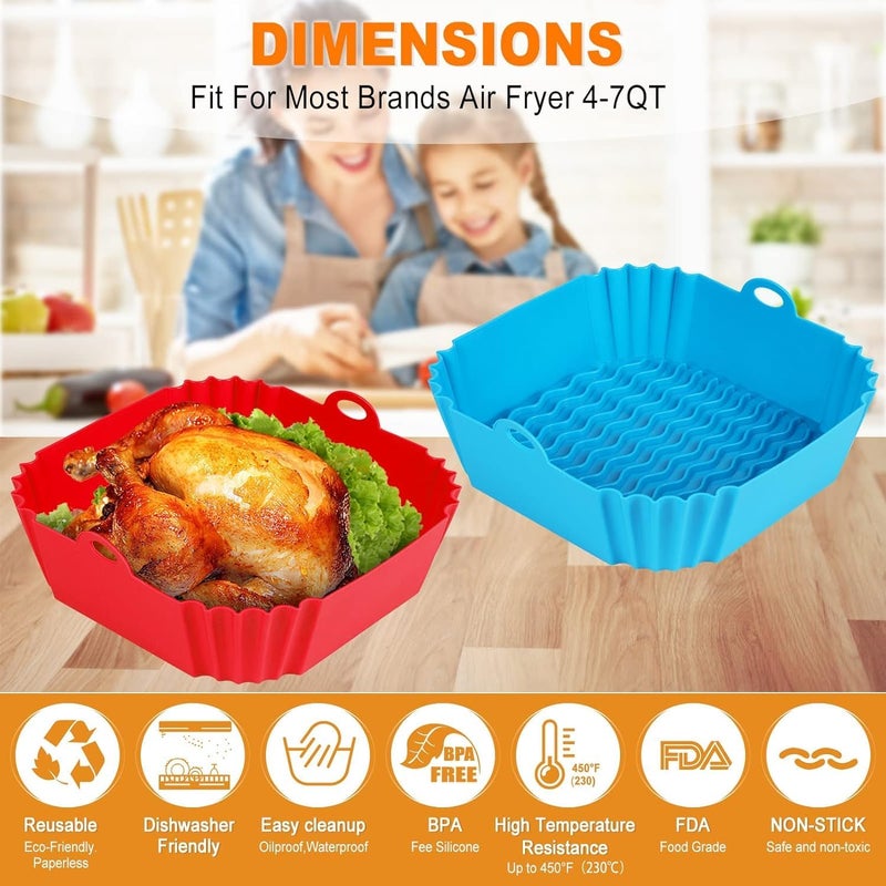 ITUSHA Square Air Fryer Package - 6 Pack Air Fryer Liners & Accessories - 8.5 inch (5-9 Qt) Food Grade BPA-Free Reusable Silicone Baskets/Pots/Liners with Oven Mitts, Brush and Tongs(9 inch) - Image 3