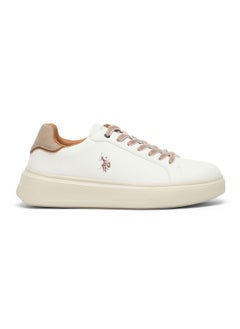 U.S. Polo Assn. Men's White Low-Top Sneakers with Beige Accents - Lightweight Modern Style with Lace-Up Design and Comfort Cushioned Sole for Everyday Wear  - Image 1
