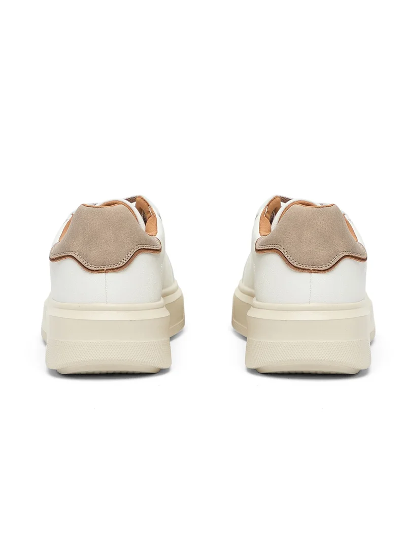 U.S. Polo Assn. Men's White Low-Top Sneakers with Beige Accents - Lightweight Modern Style with Lace-Up Design and Comfort Cushioned Sole for Everyday Wear