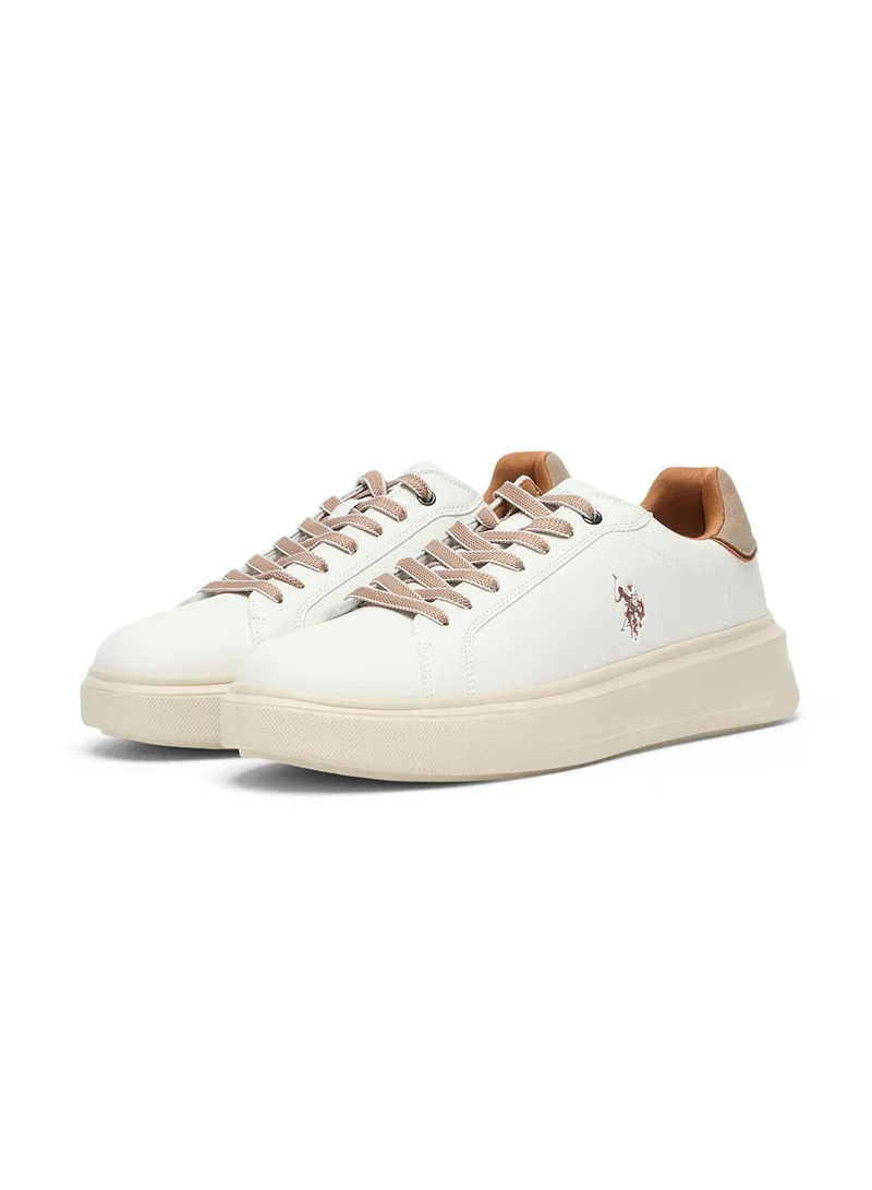 U.S. Polo Assn. Men's White Low-Top Sneakers with Beige Accents - Lightweight Modern Style with Lace-Up Design and Comfort Cushioned Sole for Everyday Wear
