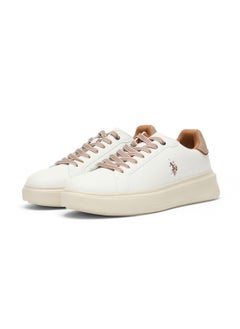 U.S. Polo Assn. Men's White Low-Top Sneakers with Beige Accents - Lightweight Modern Style with Lace-Up Design and Comfort Cushioned Sole for Everyday Wear  - Image 3