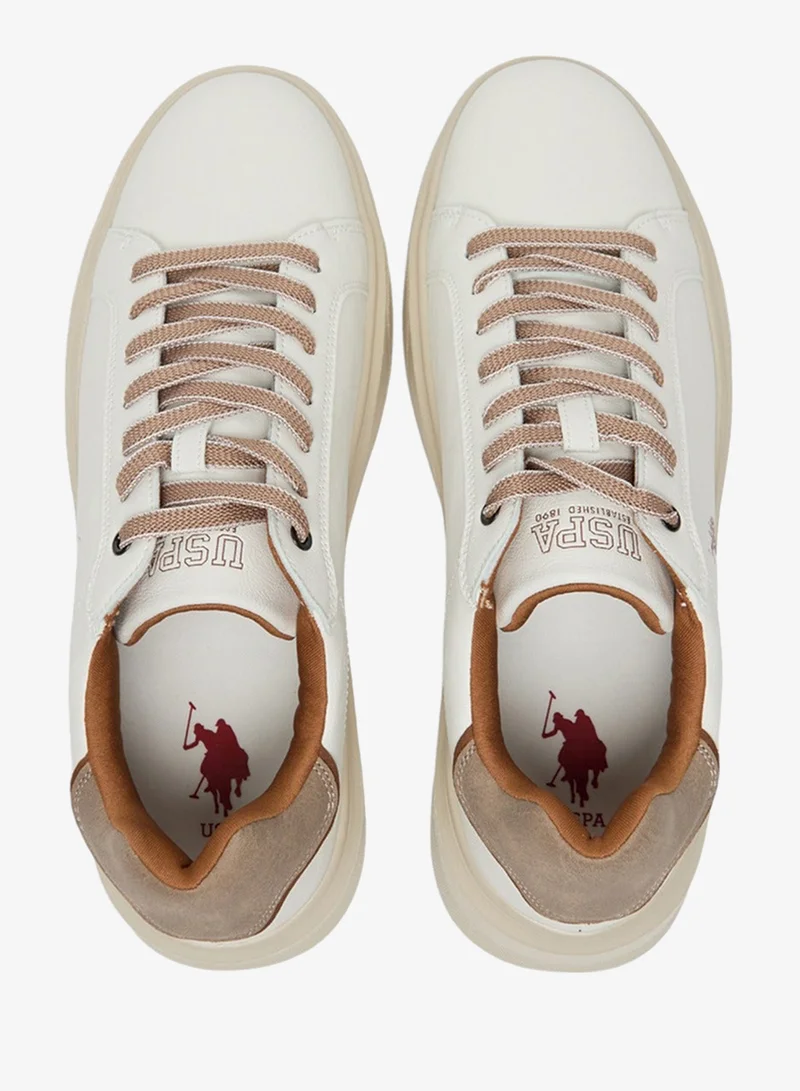 U.S. Polo Assn. white Men's White Low-Top Sneakers with Beige Accents - Lightweight Shoes Modern Style with Lace-Up Design Shoes and Comfort Cushioned Sole for Everyday Wear for Men | Best Price UAE