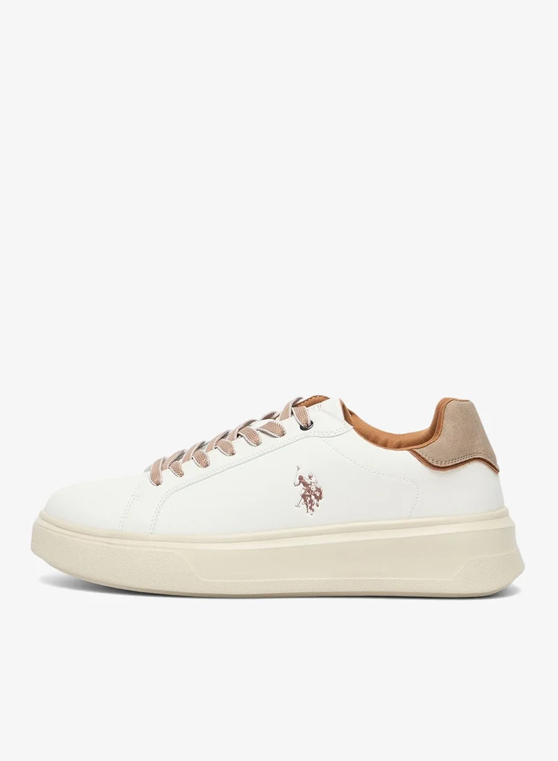 U.S. Polo Assn. white Men's White Low-Top Sneakers with Beige Accents - Lightweight Shoes Modern Style with Lace-Up Design Shoes and Comfort Cushioned Sole for Everyday Wear for Men | Best Price UAE