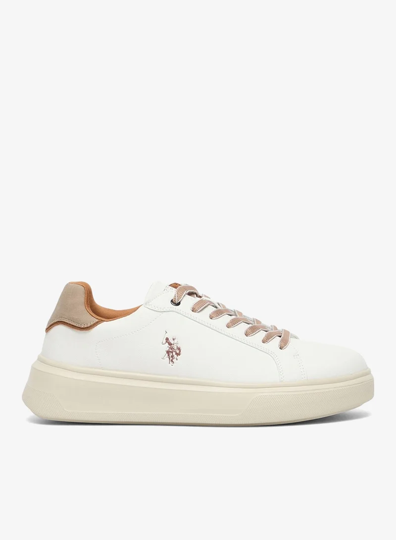 U.S. Polo Assn. white Men's White Low-Top Sneakers with Beige Accents - Lightweight Shoes Modern Style with Lace-Up Design Shoes and Comfort Cushioned Sole for Everyday Wear for Men | Best Price UAE