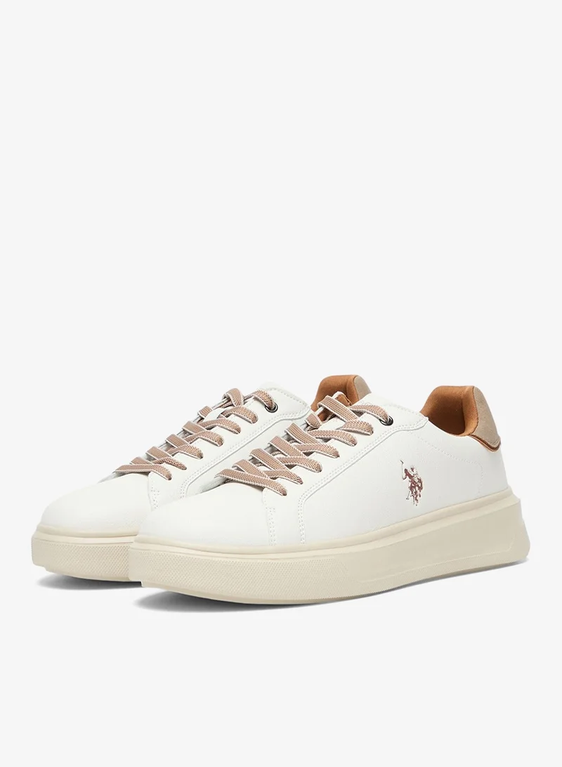 U.S. Polo Assn. white Men's White Low-Top Sneakers with Beige Accents - Lightweight Shoes Modern Style with Lace-Up Design Shoes and Comfort Cushioned Sole for Everyday Wear for Men | Best Price UAE