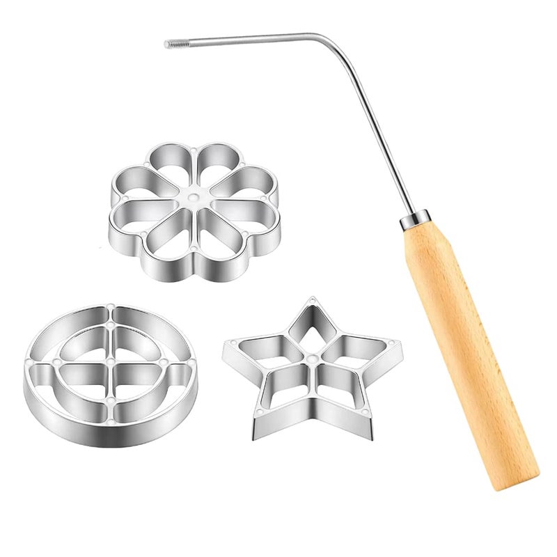 Achouray 4 Pieces Rosettes Timbale Set  Rosette Iron Set with Handle  Lotus Flower Bunuelos Cookie Maker Mold  Funnel Cake Maker Kit  - Image 1