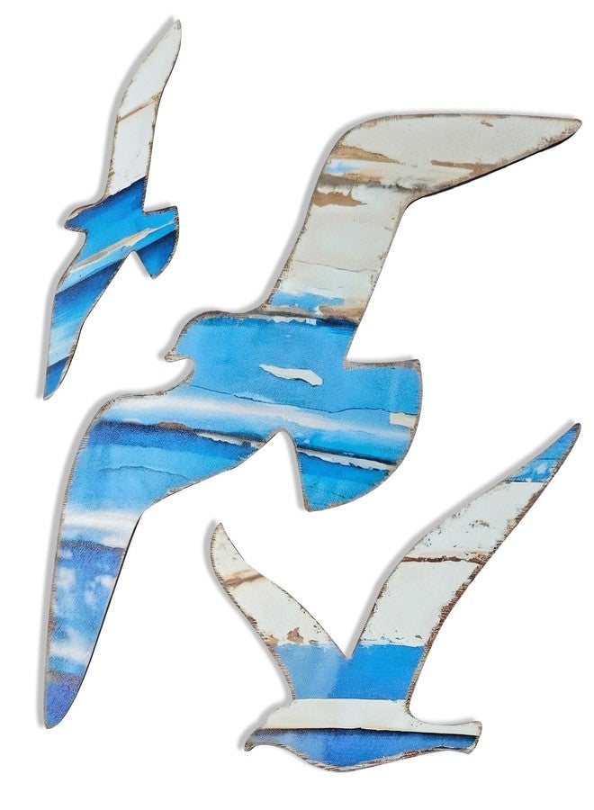 Bagentry 3 Pieces Nautical Wood Seagull Wall Decor, Retro Coastal Beach Themed Room Decor, Self-adhesive Wall Decorations Sculpture for Living Room Bathroom Office Dorm Entryway - Image 1