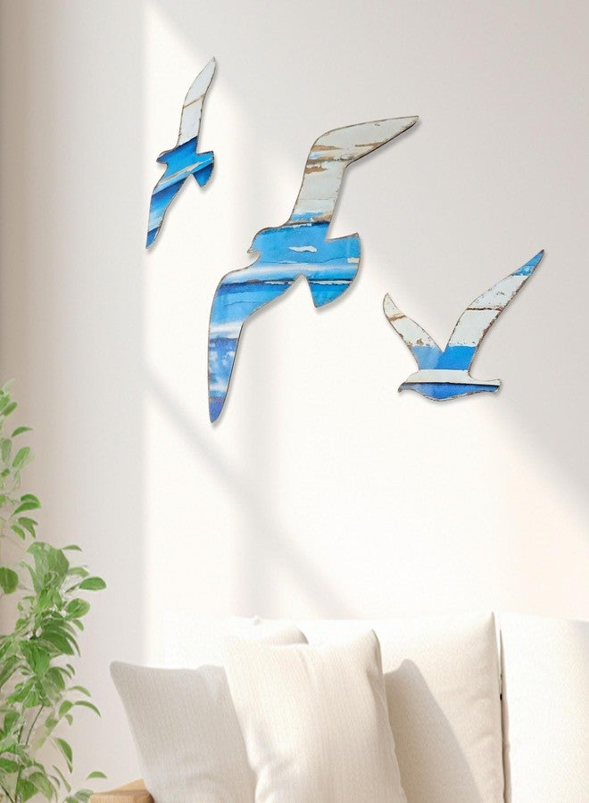 Bagentry 3 Pieces Nautical Wood Seagull Wall Decor, Retro Coastal Beach Themed Room Decor, Self-adhesive Wall Decorations Sculpture for Living Room Bathroom Office Dorm Entryway - Image 5