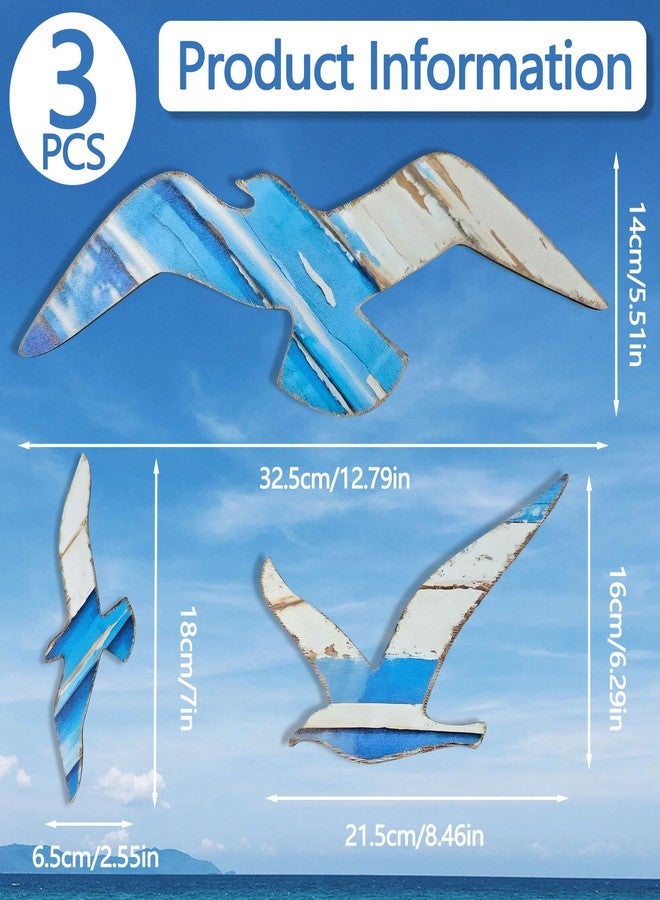 Bagentry 3 Pieces Nautical Wood Seagull Wall Decor, Retro Coastal Beach Themed Room Decor, Self-adhesive Wall Decorations Sculpture for Living Room Bathroom Office Dorm Entryway - Image 2