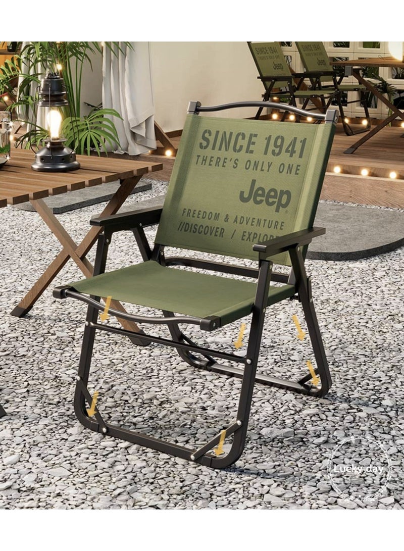 جيب كرسي تخييم عسكري أخضر قابل للطي مع مساند للذراعين - مقعد محمول متين للاستخدام الخارجي للمغامرات - Image 2