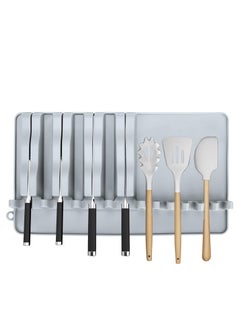 KASTWAVE Knife Drawer Organizer, Kitchen Knife Organizer and Silverware Organizer, Drawer Knife Holder With 4 knives and 6 Silverware, Kitchen Utensil Organizer, Plastic, Grey, 1 Pcs  - Image 1