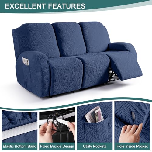 Ruaozz Recliner Sofa Covers Recliner Chair Covers Couch Covers for Reclining Couches with Pockets Washable Furniture Protector with Elastic Bottom (3 Seater, Dark Blue) - Image 5