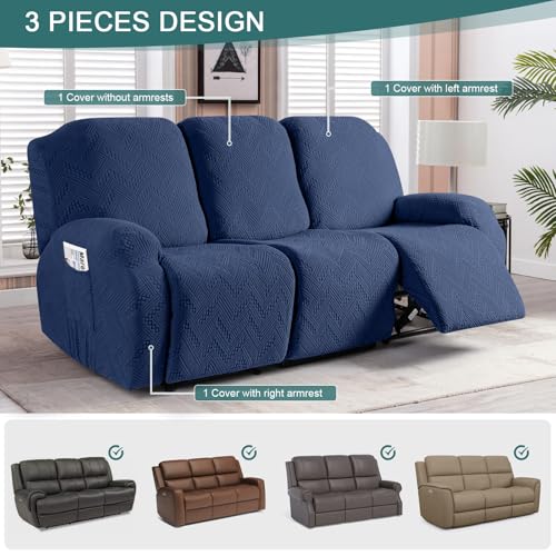 Ruaozz Recliner Sofa Covers Recliner Chair Covers Couch Covers for Reclining Couches with Pockets Washable Furniture Protector with Elastic Bottom (3 Seater, Dark Blue) - Image 4