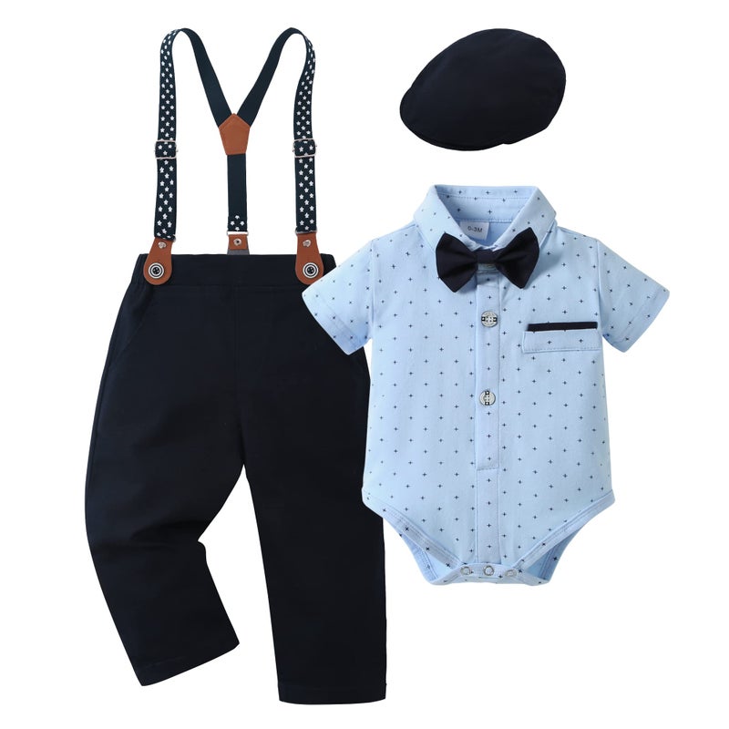 YALLET Baby Boy Clothes Set Infant Tuxedo Long Sleeve Gentleman Suit Outfits Beret Hat Suspender Pants Bowtie 018M