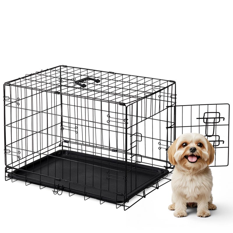 DUMOS Dog Crate, 30 Inch Medium Size Single Door Dog Cage with Plastic Leak-Proof Pan Tray, Folding Small Metal Wire Pet Kennel for Indoor, Outdoor, Travel - Image 1