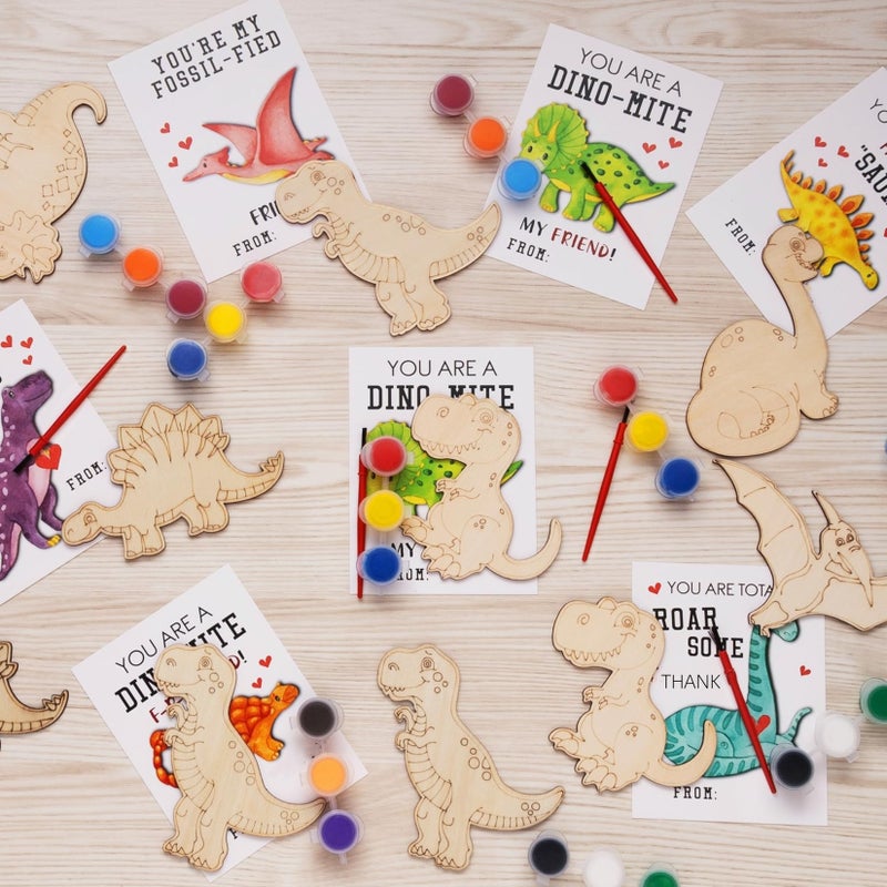 GOGREENWOVEN 24 Pack Dinosaur Party Favors for Kids DIY Dinosaur Wood Painting Craft Kit with Thank You Cards Dino Birthday Goodie Bag Fillers Art Supplies for Boys and Girls - Image 2