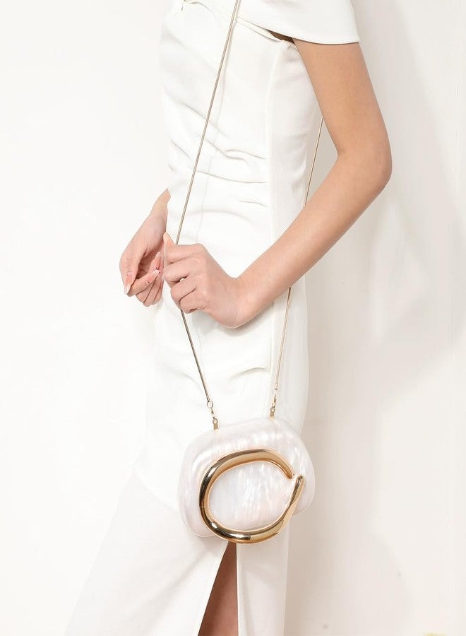 CUXVA Acrylic Clutch Purse for Women Classic Round Acrylic Evening Handbag Vintage Metal Handlebars Bag for Wedding Party Prom, White - Image 2