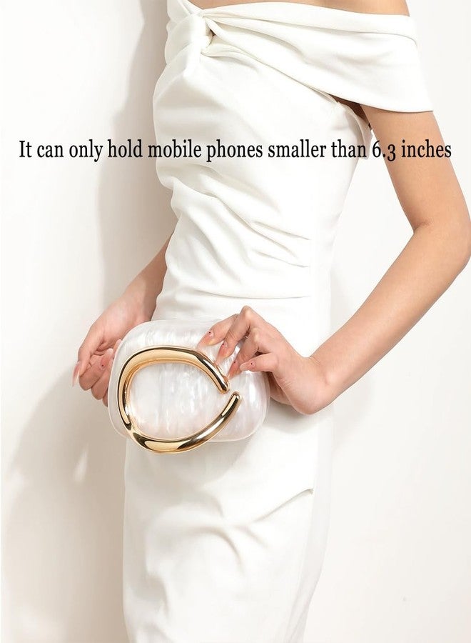 CUXVA Acrylic Clutch Purse for Women Classic Round Acrylic Evening Handbag Vintage Metal Handlebars Bag for Wedding Party Prom, White - Image 3