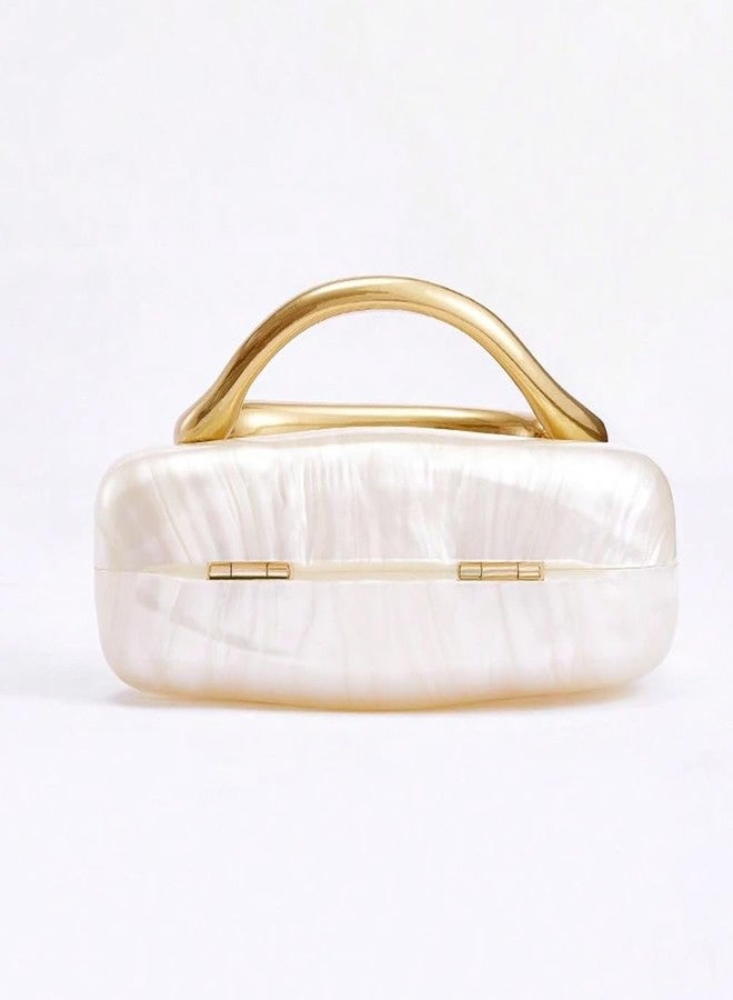 CUXVA Acrylic Clutch Purse for Women Classic Round Acrylic Evening Handbag Vintage Metal Handlebars Bag for Wedding Party Prom, White - Image 4