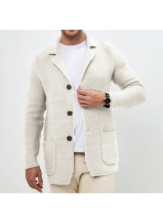 NIBEMINENT Autumn Daily Leisure Mens Knit Cardigan Tops Trendy Turn-down Collar Button-up Sweater Jacket Coats For Men Vintage Sweatercoats - Image 1