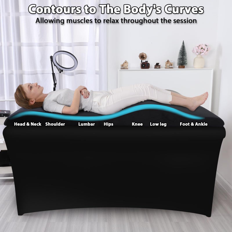 PRASNE Luxurious Curved Lash Bed Topper & Bed Cover - Ergonomic Massage Table FoamTopper Wave Mattress Support The Body 30D High Density Foam with Salon Be Cover - Black - Image 2