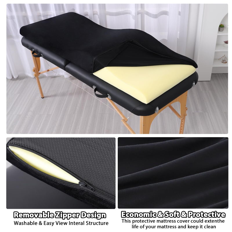PRASNE Luxurious Curved Lash Bed Topper & Bed Cover - Ergonomic Massage Table FoamTopper Wave Mattress Support The Body 30D High Density Foam with Salon Be Cover - Black - Image 5