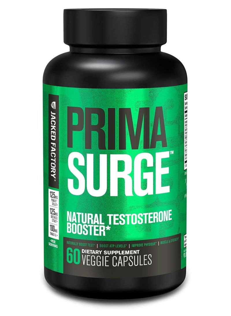 Jacked Factory Testosterone Booster for Men PRIMASURGE - w/Tongkat Ali, PrimaVie, Ashwagandha - Boost Vitality, Muscle Growth & Energy | Natural Test Booster Supplement - 60 Veggie Pills  - Image 1
