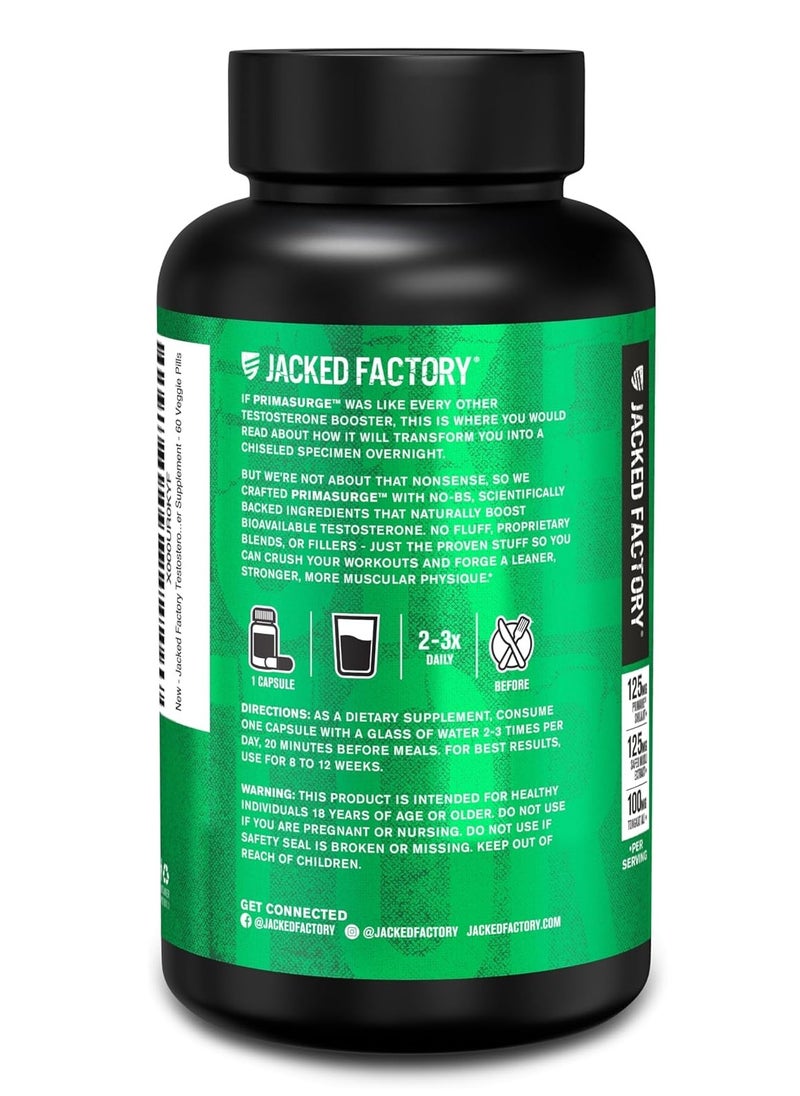 Jacked Factory Testosterone Booster for Men PRIMASURGE - w/Tongkat Ali, PrimaVie, Ashwagandha - Boost Vitality, Muscle Growth & Energy | Natural Test Booster Supplement - 60 Veggie Pills  - Image 2