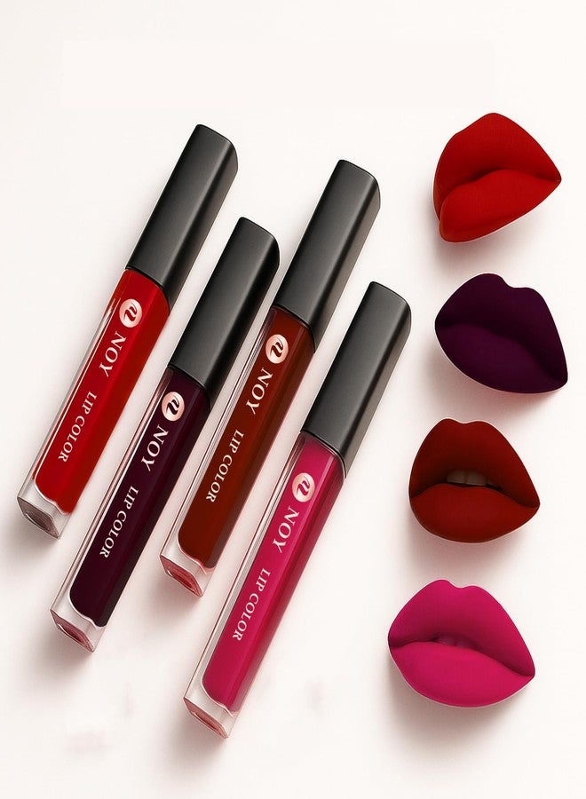 NOY Liquid Lipstick Waterproof Ultra Matte High Pigment Finish Matte Lip Combo Pack of 4 - Image 2