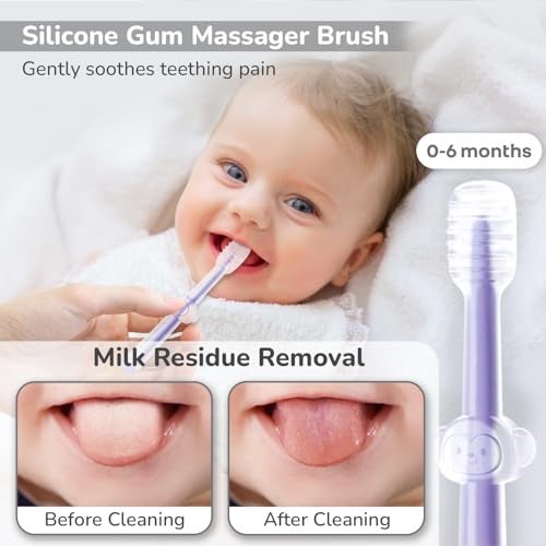 R for Rabbit Tiny Smiles Pixie 3-in-1 Baby Toothbrush Set BPA-Free Silicone | Gum Massager, U-Shape & Toddler Brush with Travel Case (3Pcs) | Ultra Soft Teeth Cleaner for 0-18 M Babies (Purple) - Image 2