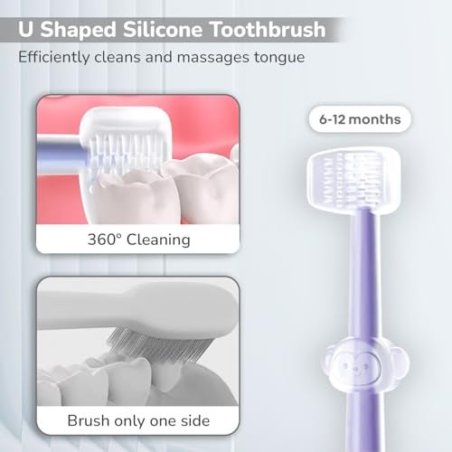 R for Rabbit Tiny Smiles Pixie 3-in-1 Baby Toothbrush Set BPA-Free Silicone | Gum Massager, U-Shape & Toddler Brush with Travel Case (3Pcs) | Ultra Soft Teeth Cleaner for 0-18 M Babies (Purple) - Image 3