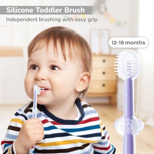 R for Rabbit Tiny Smiles Pixie 3-in-1 Baby Toothbrush Set BPA-Free Silicone | Gum Massager, U-Shape & Toddler Brush with Travel Case (3Pcs) | Ultra Soft Teeth Cleaner for 0-18 M Babies (Purple) - Image 4