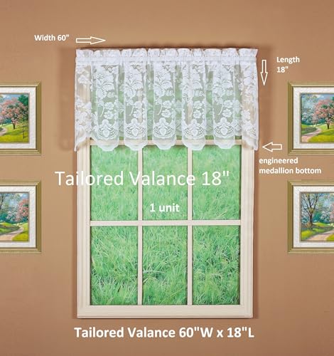 Today's Curtain Todays Curtain Floral Vine Lace Tailored Valance 18 White 60W x 18L - Image 3