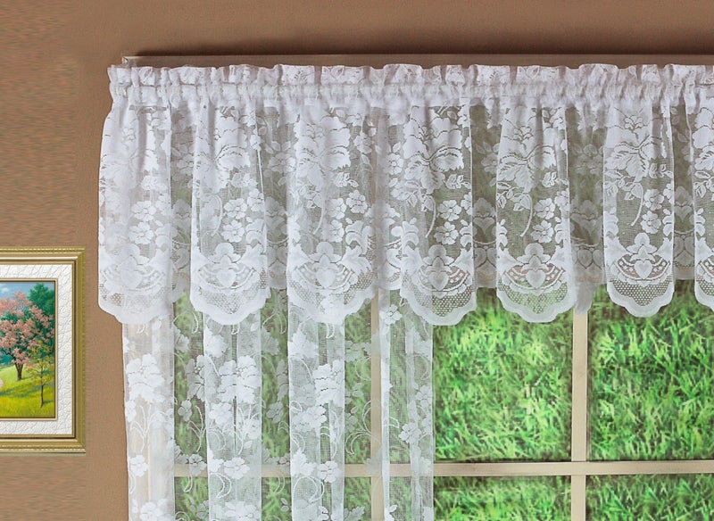 Today's Curtain Todays Curtain Floral Vine Lace Tailored Valance 18 White 60W x 18L - Image 2
