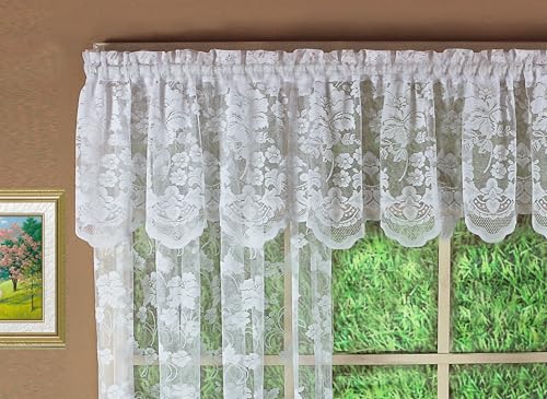 Today's Curtain Todays Curtain Floral Vine Lace Tailored Valance 18 White 60W x 18L - Image 1